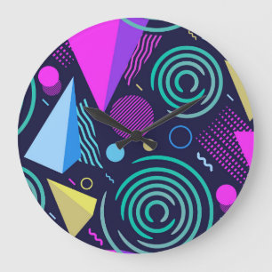 Memphis Style Geometric Shapes Large Clock