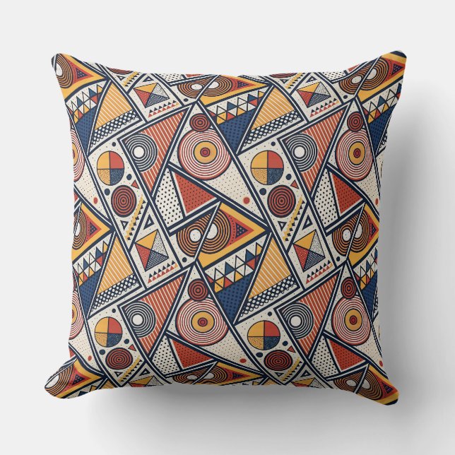 Memphis Style Geometric Shapes & Lines Pattern Art Cushion (Front)