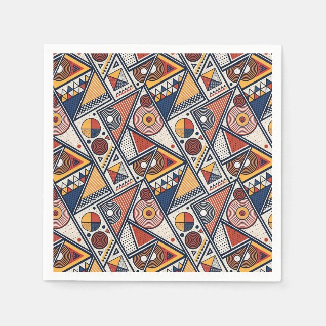 Memphis Style Geometric Shapes & Lines Pattern Art Napkin (Front)