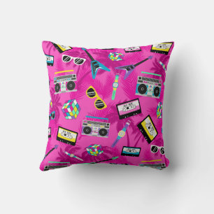 Memphis style Neo pink trendy 80s abstract  Cushion