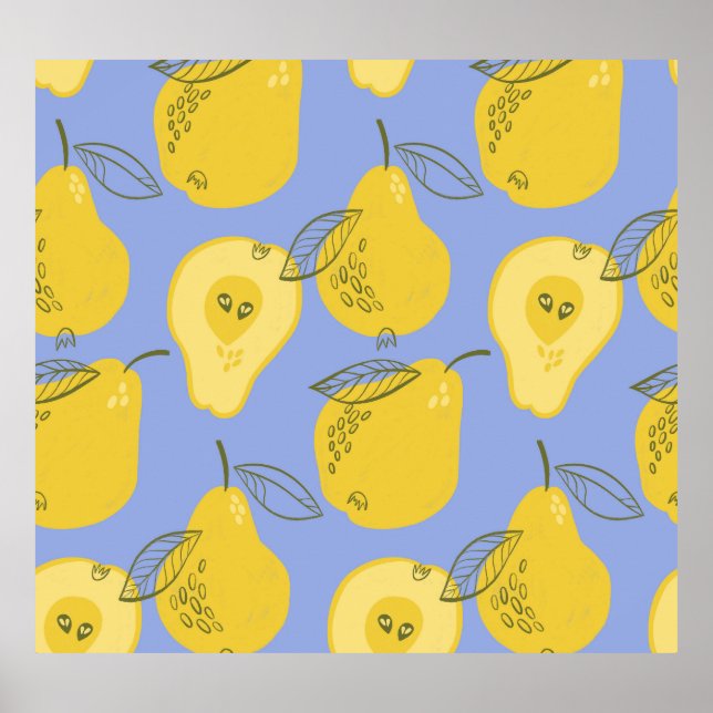 Memphis style pears: blue background. poster (Front)