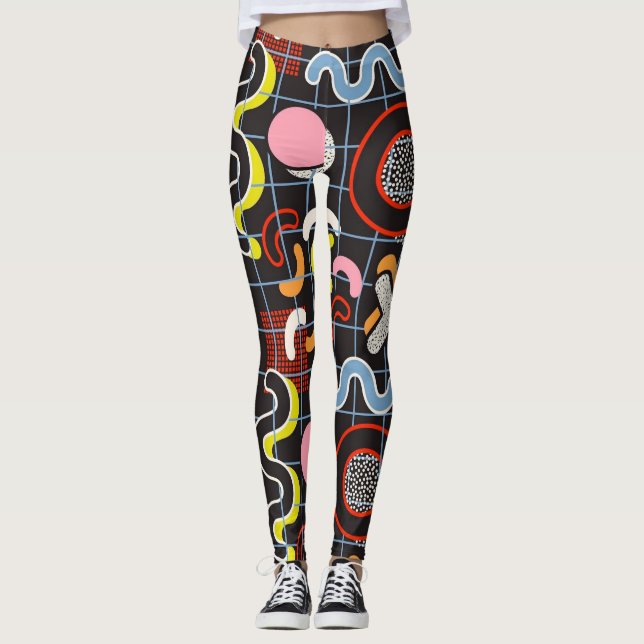 Memphis Style Pop art Geometric abstract No1 Leggings (Front)