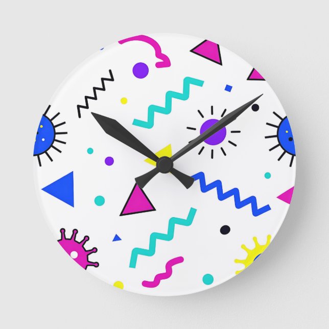 Memphis Style Retro Virus Pattern Neon Round Clock (Front)