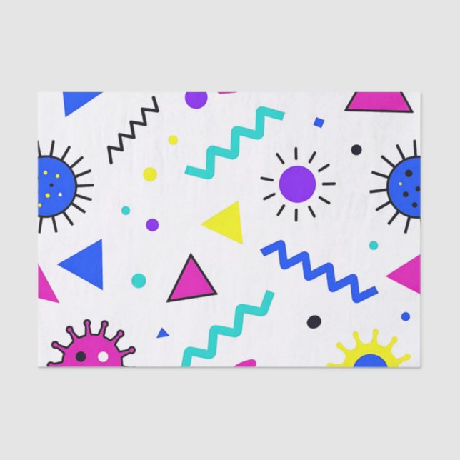 Memphis Style Retro Virus Pattern Neon Tissue Paper (Front)