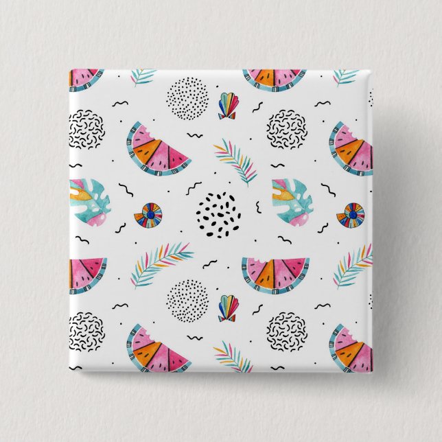 Memphis Style Tropical Summer Pattern 15 Cm Square Badge (Front)