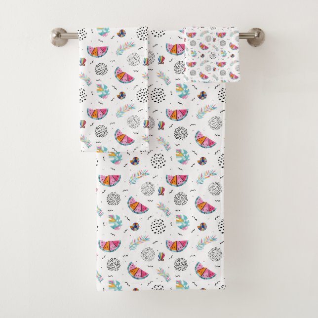 Memphis Style Tropical Summer Pattern Bath Towel Set (Insitu)