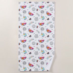 Memphis Style Tropical Summer Pattern Beach Towel