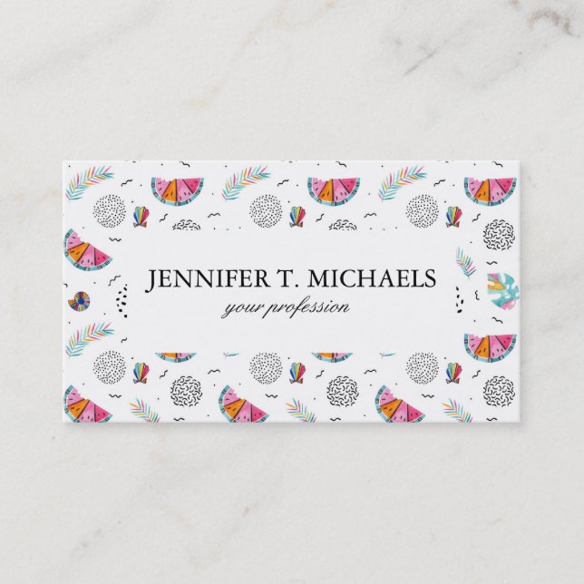 Memphis Style Tropical Summer Pattern Business Card (Front)