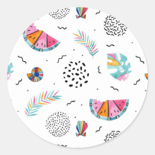 Memphis Style Tropical Summer Pattern Classic Round Sticker