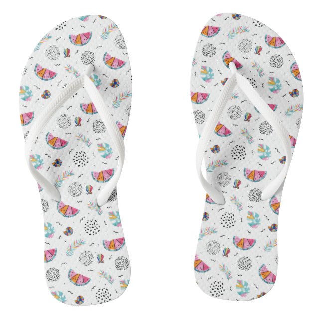 Memphis Style Tropical Summer Pattern Flip Flops (Footbed)