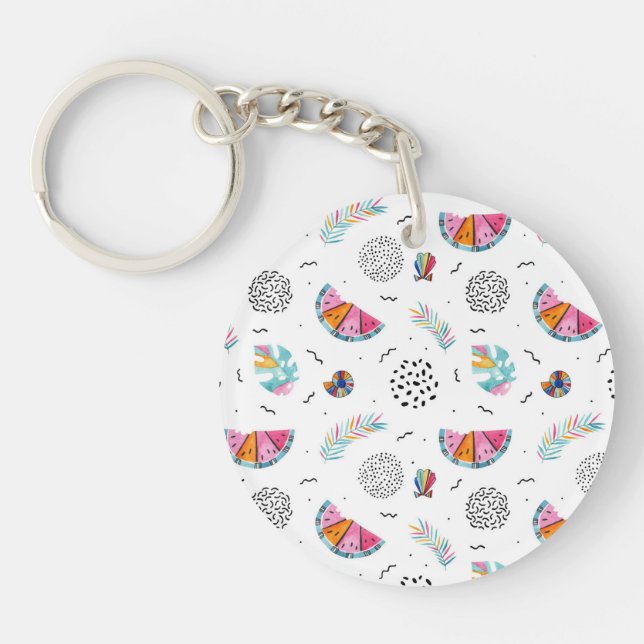 Memphis Style Tropical Summer Pattern Key Ring (Front)