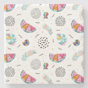 Memphis Style Tropical Summer Pattern Stone Coaster