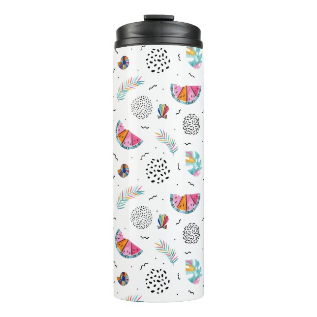 Memphis Style Tropical Summer Pattern Thermal Tumbler (Front)