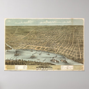 Memphis Tennessee 1870 Antique Panoramic Map Poster