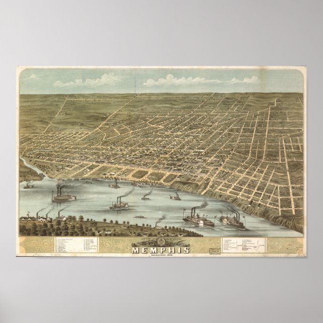 Memphis Tennessee 1870 Antique Panoramic Map Poster (Front)