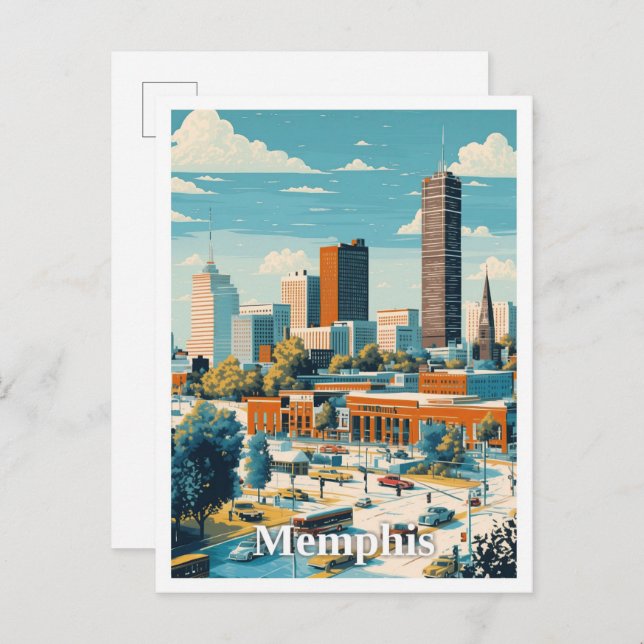 Memphis Tennessee Art Vintage Travel Illustration Postcard (Front/Back)