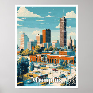 Memphis Tennessee Art Vintage Travel Illustration Poster