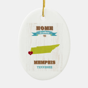Memphis, Tennessee Map – Home Is Where The Heart Ceramic Tree Decoration