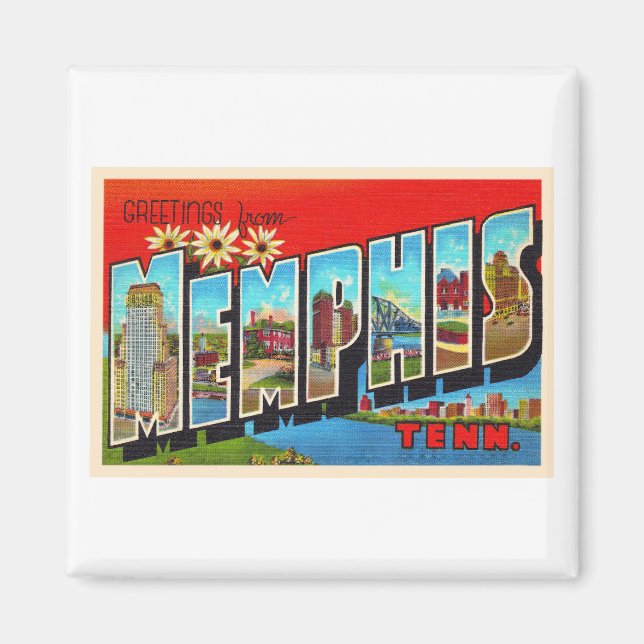 Memphis Tennessee TN Vintage Large Letter Postcard Magnet (Front)