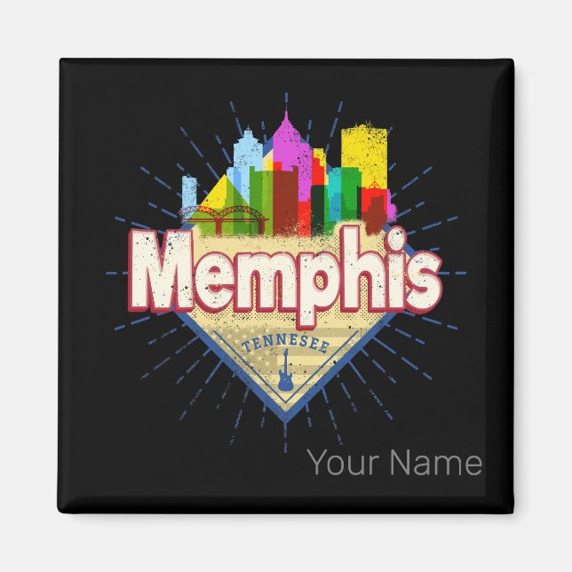 Memphis Tennessee United States Retro Skyline Magnet (Front)