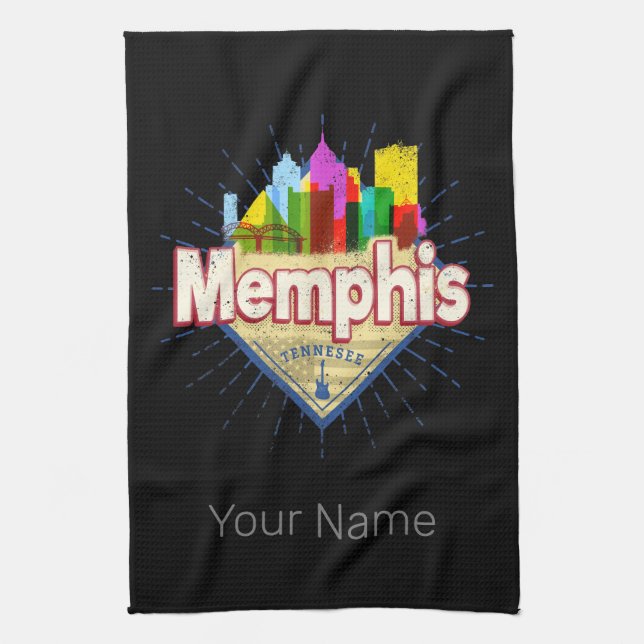 Memphis Tennessee United States Retro Skyline Tea Towel (Vertical)