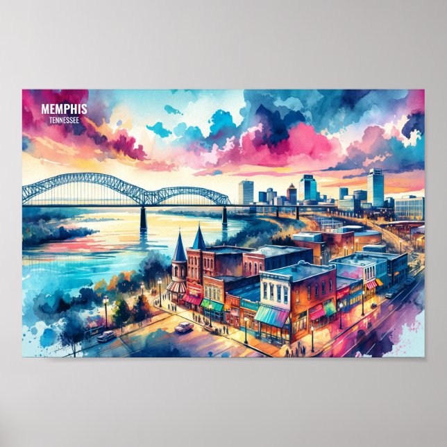 Memphis Tennessee USA Travel Places watercolor Poster (Front)