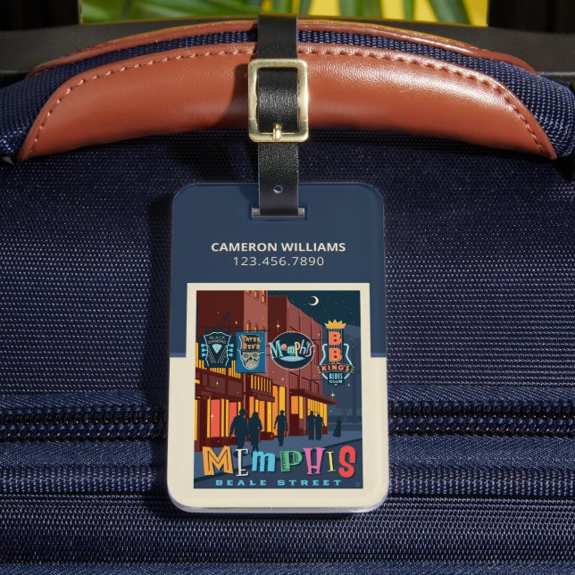 Memphis, TN | Beale Street Neon Luggage Tag (Front Insitu 2)