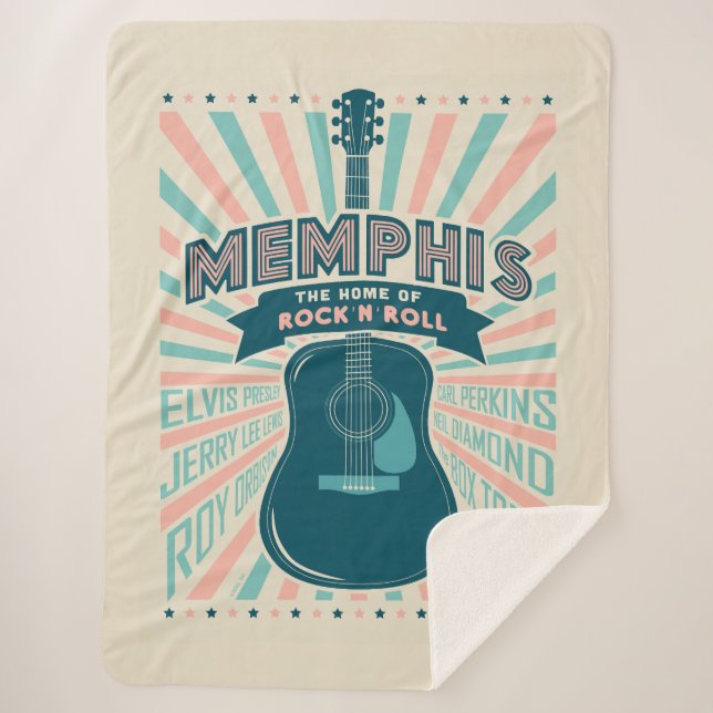Memphis, TN: Guitar Series | Rock-N-Roll Sherpa Blanket (Front)