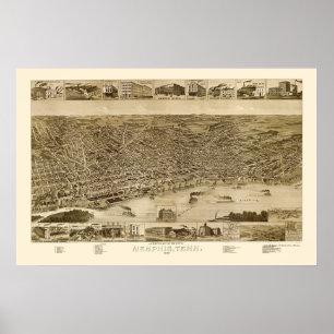 Memphis, TN Panoramic Map - 1887 Poster