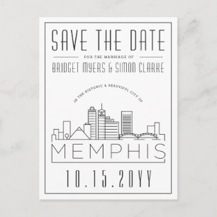 Memphis Wedding   Stylised Skyline Save the Date Postcard