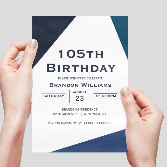 Men 105th Birthday Blue Geometric 105 Years Invitation (Men 105th Birthday Blue Geometric 105 Years Invitation
)