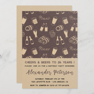 Men 26th birthday invitations Beer Rustic