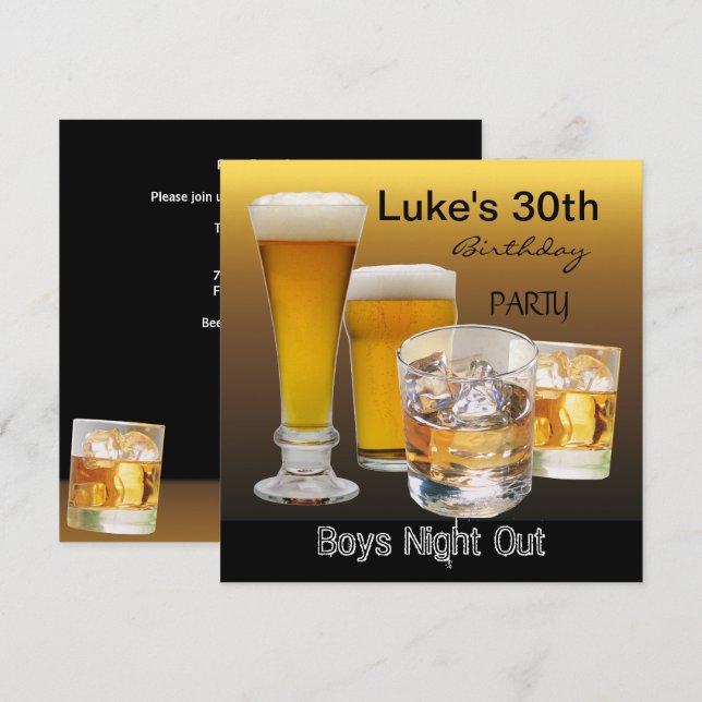 Men 30th Birthday Party Drinks Beer Boys Night 2 Invitation (Front/Back)