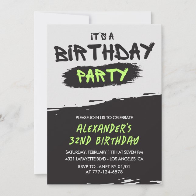 Men 32nd birthday invitations Graffiti Spray paint (Front)