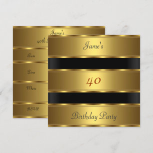 Men 40th birthday Party Gold Black Invitation