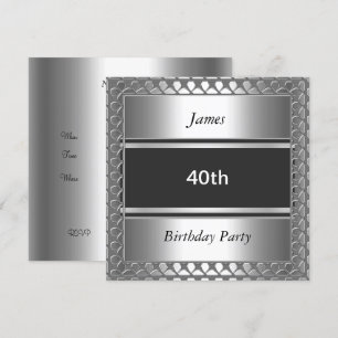 Men 40th Birthday Party Silver  Invitation