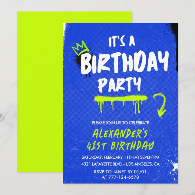 Men 41st birthday invitations Graffiti Spray paint (Front/Back)
