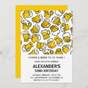Men 52nd birthday invitations Cheers and Beers 
