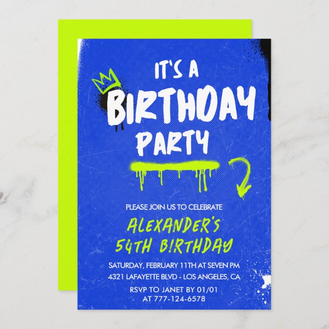 Men 54th birthday invitations Graffiti Spray paint (Front/Back)