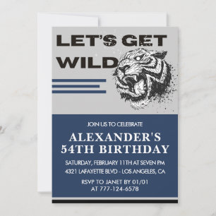 Men 54th birthday invitations Tiger Let's Get Wild