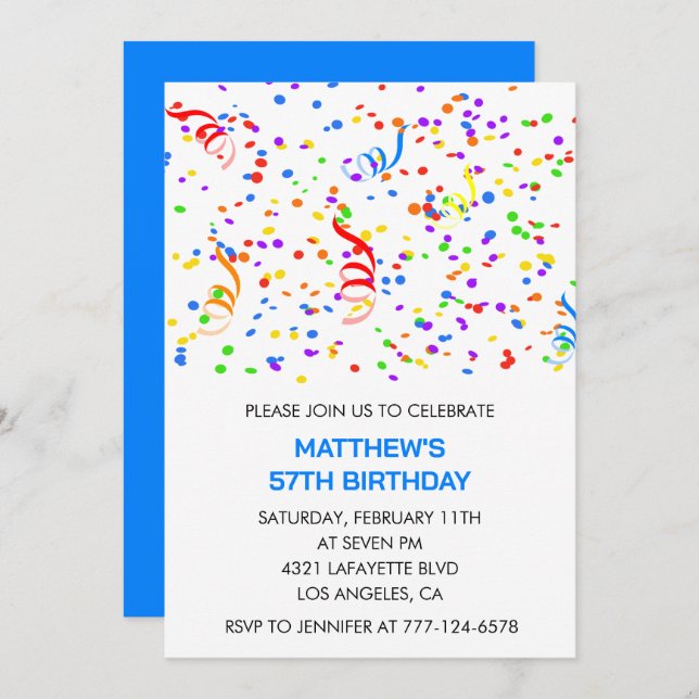 Men 57th birthday invitations Rainbow Confetti (Front/Back)