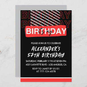 Men 57th birthday Party invitations Black Red 