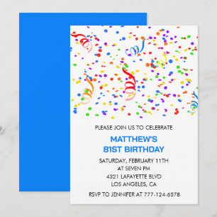 Men 81st birthday invitations Rainbow Confetti