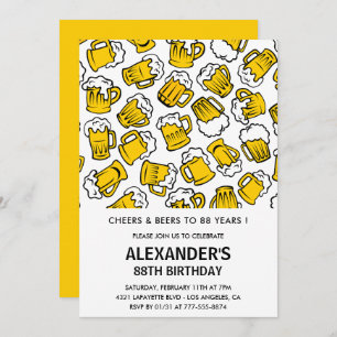 Men 88th birthday invitations Cheers and Beers 