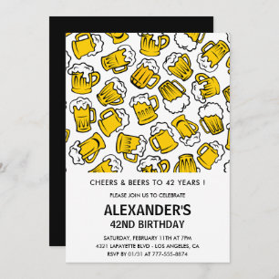 Men Adult Cheers and Beers 42nd birthday Invitation