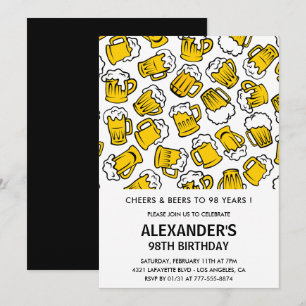 Men Adult Cheers and Beers 98th birthday Invitation