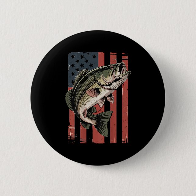 Men American Flag Fishing Patriotic Largemouth B F 6 Cm Round Badge (Front)