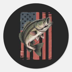 Men American Flag Fishing Patriotic Largemouth B F Classic Round Sticker