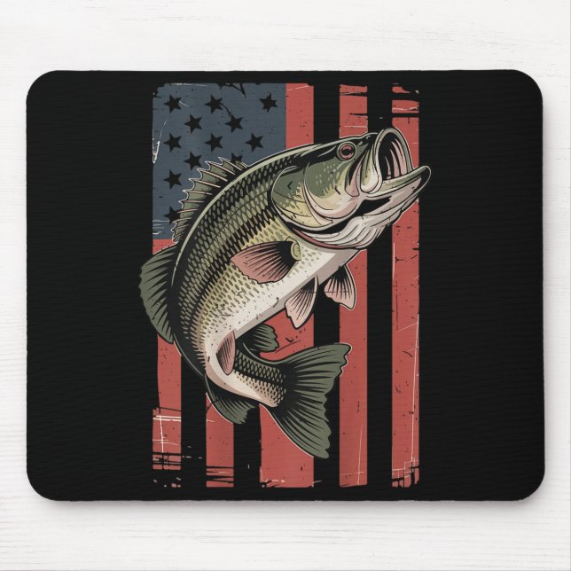Men American Flag Fishing Patriotic Largemouth B F Mouse Mat (Front)