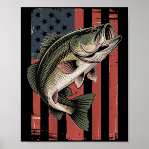 Men American Flag Fishing Patriotic Largemouth B F Poster